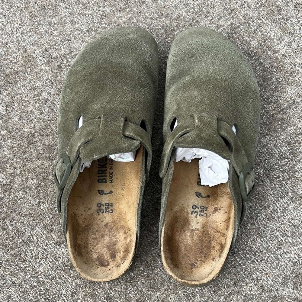 Birkenstock Boston Thyme Suede Green Clogs 39 Narrow